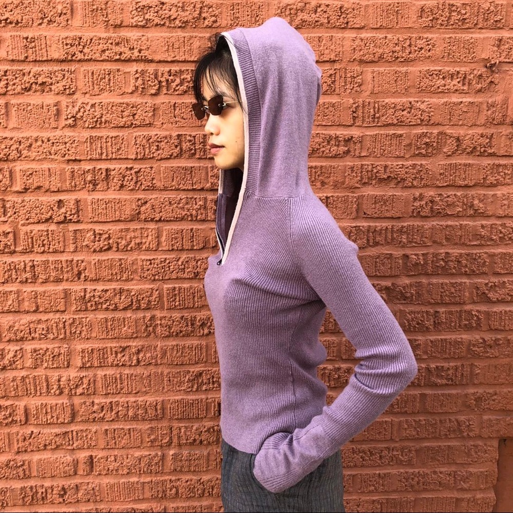 Knitted Hooded Top in Lavender Color